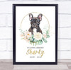 French Bulldog Pet Memorial Peach Gold Floral Wreath Personalized Gift Print