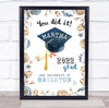 Graduation Congrats Celebration Blue Beige Floral Personalized Gift Print