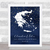 Greece Special Date Midnight Watercolour Sparkles Personalized Gift Print