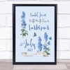 Larkspur July Summer Birthday Flower Blue Watercolour Personalized Gift Print
