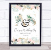 Pink Teal Floral Wedding Gold Shimmer Any Initials Personalized Gift Print
