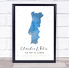 Portugal Special Date Watercolour Blue Grey Hearts Personalized Gift Print