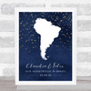 South America Date Midnight Watercolour Sparkles Personalized Gift Print