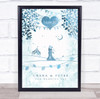 Wedding Celebration Date Vintage Watercolour Blue Personalized Gift Print