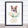 Welsh Corgi Pet Memorial Peach Gold Floral Wreath Personalized Gift Print