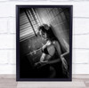 Smoke Smoker Smoking Bathroom Woman Black & White Model Girl Blinds Window Print