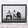 Street Black & White Old Woman Man Girl Sandals Shoes Stick Walking Chairs Print