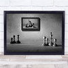 Chess Family War Fight Opposition Pieces Photograph Black & White Wall Art Print