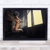 Conceptual Woman Broom Fly Window Afro Expression Room Wall Door Wall Art Print