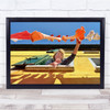 Yellow Perspective Clothes Dry Drying Street Laundry Towel Woman Wall Art Print