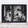 Window Children Child Kid Childhood Girl Girls Black & White Street Peek Print