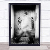 Johnnie Walker kids on wall man walking blurry black and white Wall Art Print