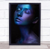 Blue Face Portrait Glow Glitter Glittering Purple Woman Model Wall Art Print