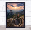 Edge Cliff Rock Meteora Landscape Trikala Greece Sunset Cloud Wall Art Print