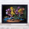 Still Life Bouquet Flowers Decor Indoor Fruits Berries Irises Wall Art Print