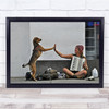 Woman Street Dog Dogs High Five High-Five Accordion Fun Funny Wall Art Print