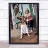 Cuba Havana Street Old Lady Dog Dogs Animal Animals Yawn Pet Wall Art Print