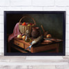 Food Kitchen Fish Onions Oil Table Pepper Peppers Still Life Wall Art Print