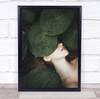 Model Woman Laying Leaves Leaf Green Lips Hide Hiding Hidden Wall Art Print