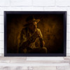 Tattooed Man Sitting Contemplating With Cowboy Hat Landscape Wall Art Print