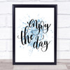 Enjoy The Day Inspirational Quote Print Blue Watercolour Poster
