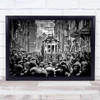 Architecture Asia Black White Building City Cityscape Crowd Wall Art Print