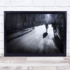 Cycling In The Alley Black & White People Walking Landscape Wall Art Print