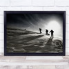 Skiing Winter Snow Action Silhouette Trio Sun Black & White Wall Art Print