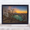 Sunrise Landscape Crater Mountain Trees Branches Lake Decay Wall Art Print