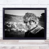 Transylvania Shepherd Cornelmosneag sheep man stare Romania Wall Art Print