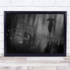 Black & White Mood Rain Woman Umbrella Tree Puddle Walking Wall Art Print