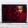 Monk Red Monks Monastery Myanmar Burma Robe Cloak Portrait Wall Art Print