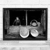 Man Old Shop Bowls Metal Tin Maker Black & White Workshop Wall Art Print Man Old Shop Bowls Metal Tin Maker Black & White Workshop Wall Art Print