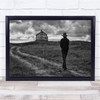 Iceland Abandoned Man Farmhouse Hat Cowboy Black & White Wall Art Print