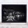 India Varanasi Travel Boat Man River Night Black & White Wall Art Print