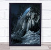 Moonlight Waterfall Night Ice Snow Winter Landscape Long Wall Art Print