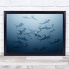 Sharks Underwater Swarm Shark Hammerhead Blue Deep Ocean Wall Art Print