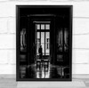 Street Black White Thoughtful Melancholy man in gun shop Wall Art Print