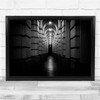 Architecture Black & White Passage Lamps Night Corridor Wall Art Print