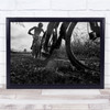 Bike Cyclists Black & White Dirt Track People Landscape Wall Art Print