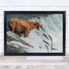 Brown Bear Fishing Salmon Nature Falls Wildlife Animals Wall Art Print