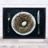 Food Egg Organic Abstract Nest Cutlery Knife Fork Plate Wall Art Print