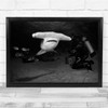 Landscape Black White Hammerhead Shark Scuba Diver Dark Wall Art Print