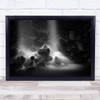 Svartifoss black and white rubble rocks light ray smoke Wall Art Print