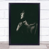 Woman side view black and white hand raised collar bone Wall Art Print Woman side view black and white hand raised collar bone Wall Art Print