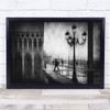 Black & White Old Town Chandelier Street Light Walking Wall Art Print Black & White Old Town Chandelier Street Light Walking Wall Art Print