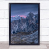 Cadini Di Misurina snowy mountain purple sky landscape Wall Art Print