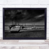 Seascape Fishing boats Beach Boat Stranded Black White Wall Art Print