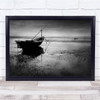 Black & White Lonely Boat Floating Reflection Fishing Wall Art Print