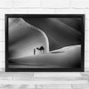 Panoramic Camels Landscape Desert Black & White Dunes Wall Art Print